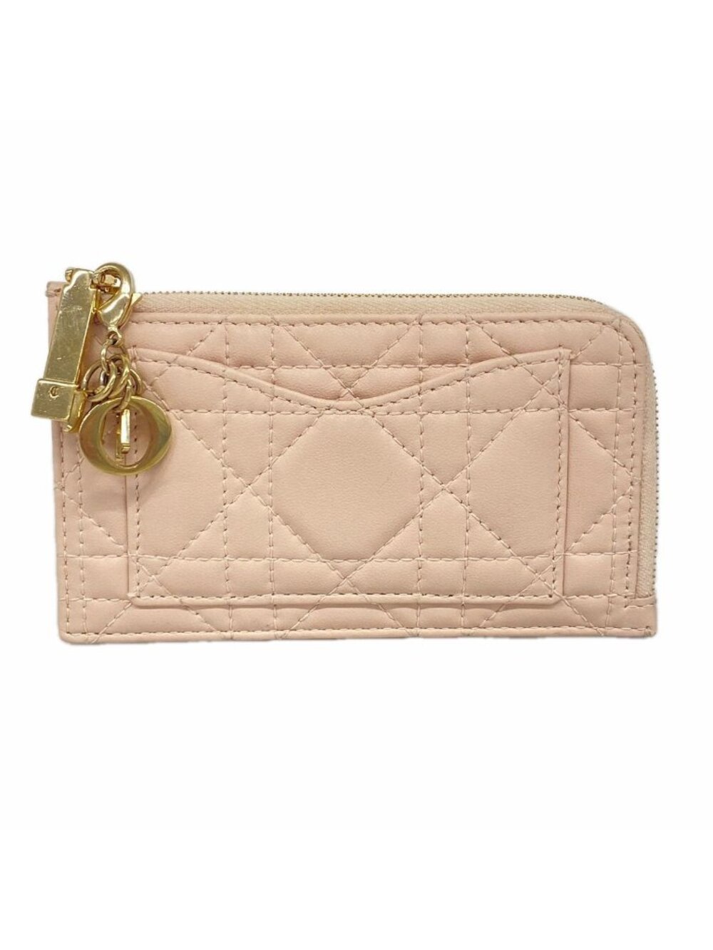 Dior Coin Purse Cannage Leather Pink Champagne Gold